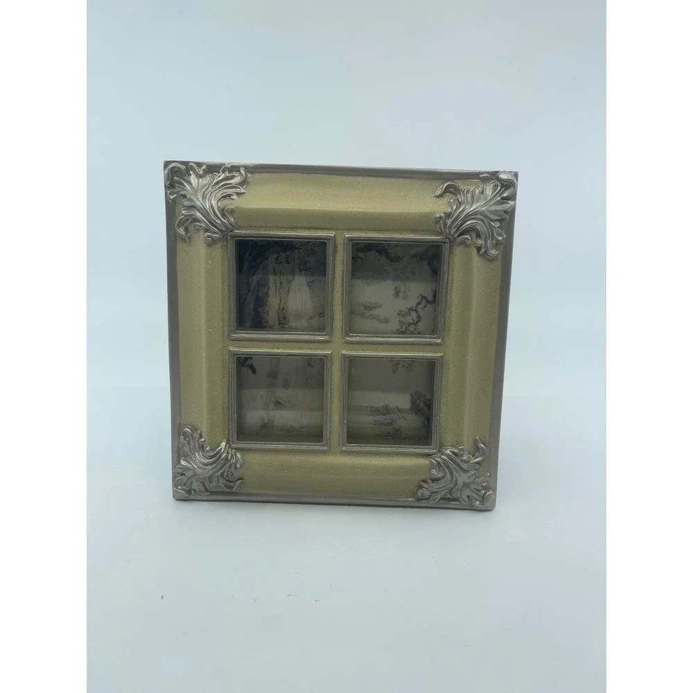 Multi Photo Frame Ornate Scrollwork‎ Cream Silver Tabletop Display 1.5x1.5